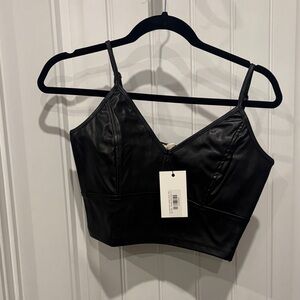Black Faux Leather Crop Top